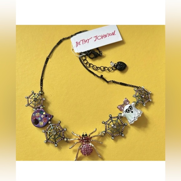 NWT 👻💖🖤 Betsey Johnson Spider Ghost Cat 🕸 🐈‍⬛ Necklace Halloween - Picture 5 of 11